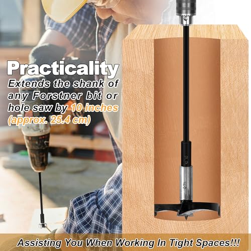 SMJXTOP 12 Inch Forstner Drill Bit Extension for 7/16" Hex Shank,Drill Bit Extension for 7/16" Hex Shank, Hole Saw Extension Chuck, for Adding Over 10 inches of Drilling Depth by SMJXTOP - Image 4