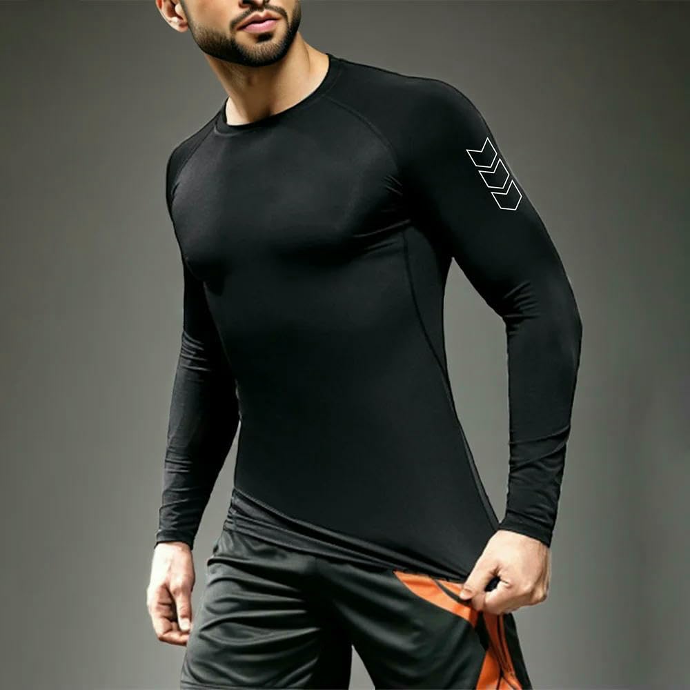 DYRBF - Camiseta de compresión de manga larga para hombre, para correr, secado rápido, protección solar, capa base deportiva