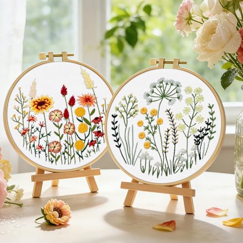 ERKOON Embroidery Kit for Beginners Adult, 2 Set Flower Cross Stitch Set Include Embroidery Cloth Hoops Threads for Craft Lover Hand Stitch with Embroidery Skill Techniques (Flowers and Plants) by ERKOON - Used condition - Image 6