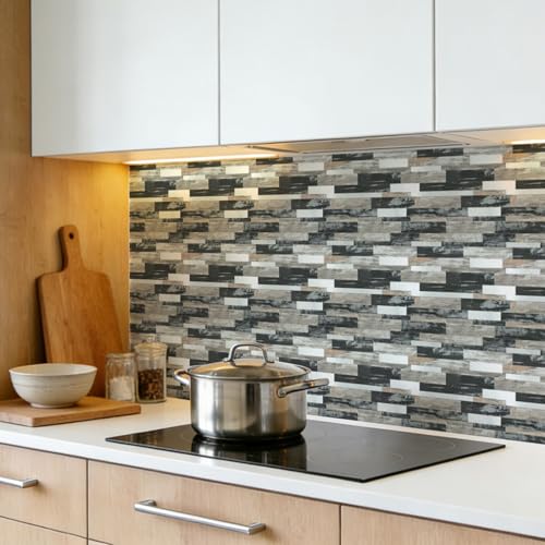 Image of Art3d Faux Stone Peel & Stick Backsplash Tile, 10 pcs, Distressed Wood
