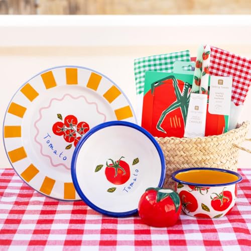 Talking Tables Bon Appetit Handgefertigtes Emaille-Dinnerteller mit Tomaten-Design langlebig leicht perfekt für Outdoor-Dining Picknick Camping Strand stilvolles Sommergeschirr spülmaschinenfest 25 cm