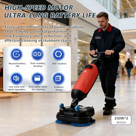 Commercial Electric Floor Scrubber & Tile Polisher, 360 Rotating Ride-On Scrubber, Portable Mini Floor Cleaning Machine, 43 cm Wide for Efficient Tile Maintenance - Red-15A