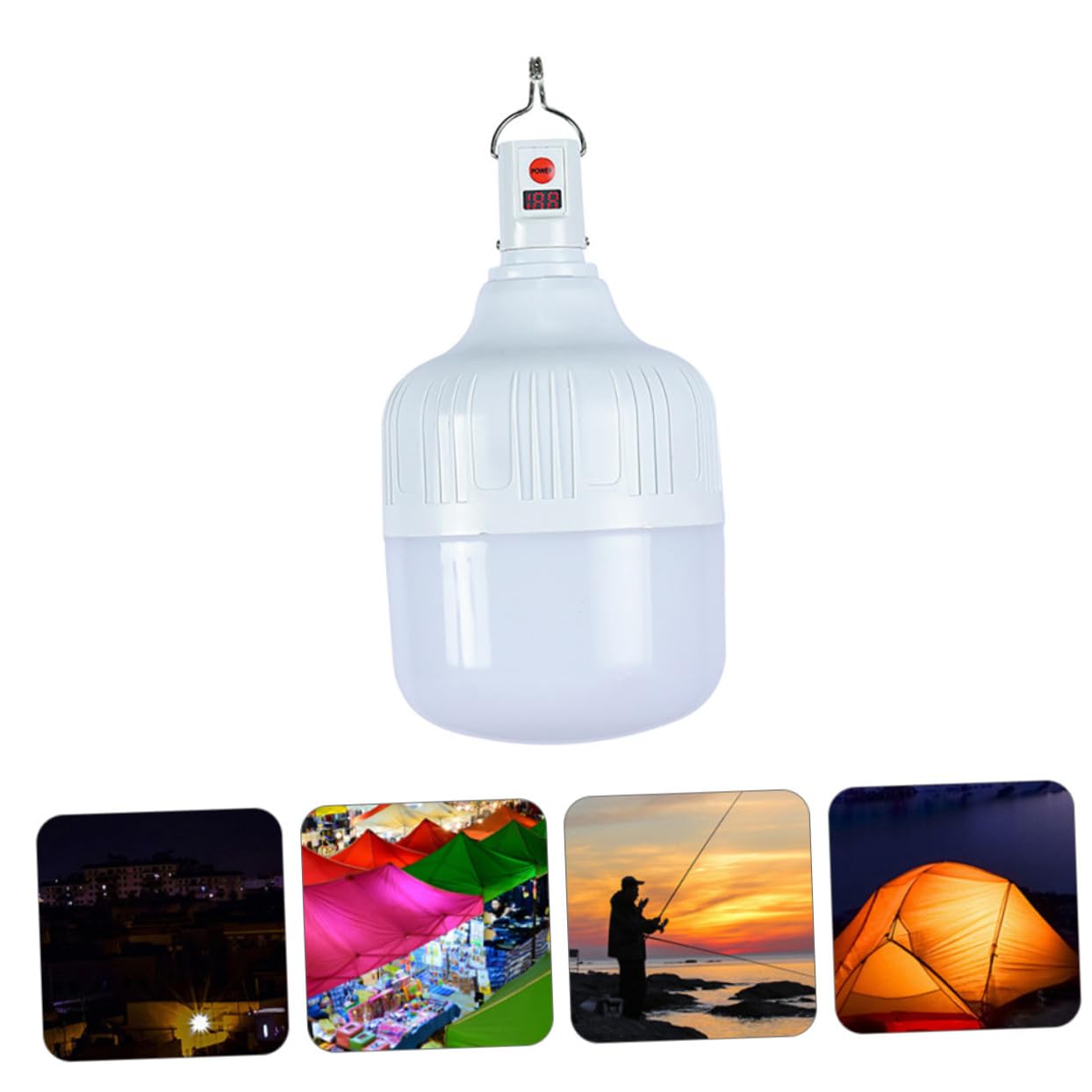 Lampe de Tente Rechargeable LED 100w 3 Niveaux de Luminosité, Batterie 1200mah, Plastique Blanc, pour Camping en Plein Air et Pêche de Nuit