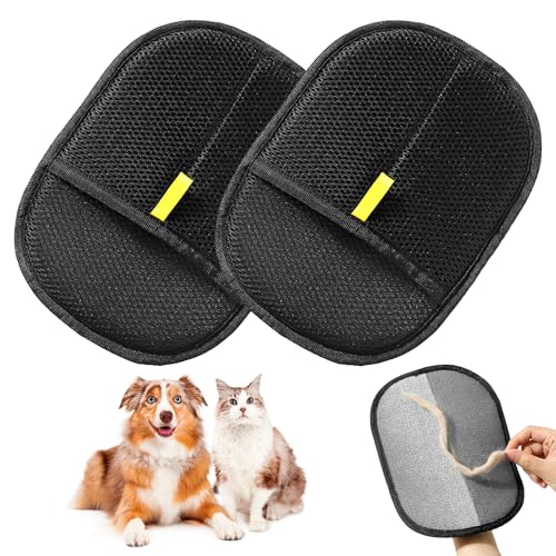 2 Guanti Rimuovi Peli per Cani e Gatti, Doppia Faccia con Struttura a Spazzola, Antistatici, Lavabili e Riutilizzabili, per Rimuovere Peli da Vestiti, Divani, Auto, Tappeti, Letti