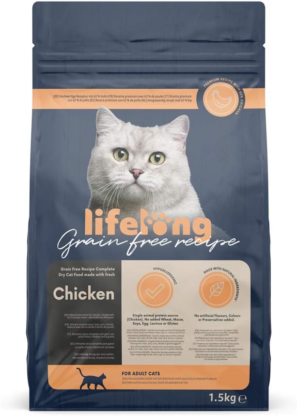 Amazon Brand Lifelong Grain Free Recipe Complete Dry Cat Food. Made