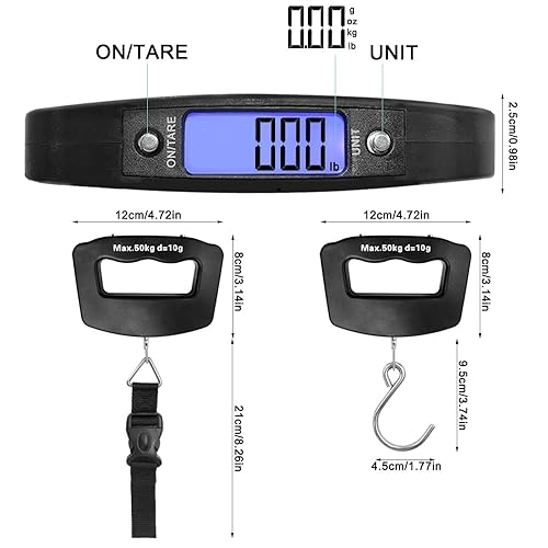 Miniatura 7 de AFUNTA Báscula de equipaje de 110.2 lbs y 0.35 oz, 2 básculas de equipaje digitales de mano para maletas, báscula digital electrónica para colgar,