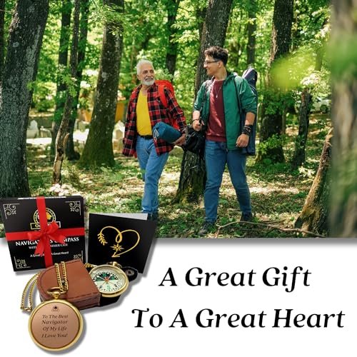 Brújula de bolsillo con cadena y estuche de cuero - Regalos de cumpleaños para papá de hija o hijo, ideas para regalo de Navidad para papá miniatura 5