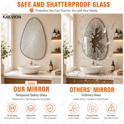 Image of Irregular Wall Mirror, 19.7 x 13.8 Inch Wall Hanging Mirror with Black Bidding, 5mm HD Floating Glass, Modern Aesthetic Vanity Mirror for Bedroom, Living Room, Entryway