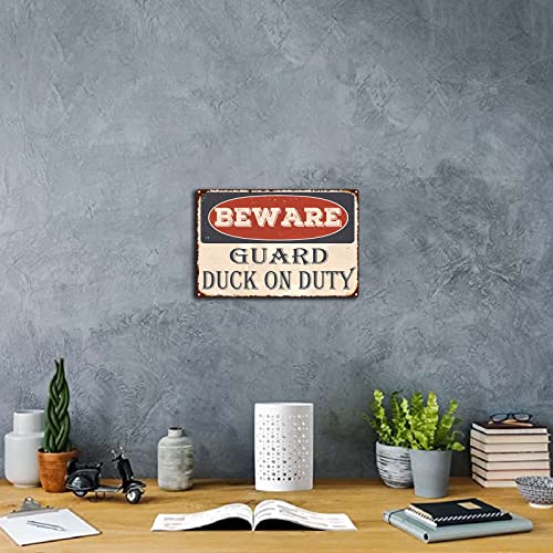 Rniiopx Vintage Beware Guard Duck On Duty Metal Tin Sign,Funny Retro Safety Warning Tin Signs Art Nostalgic Vintage Wall Decorative-8X12Inch Tin Sign #TOP3