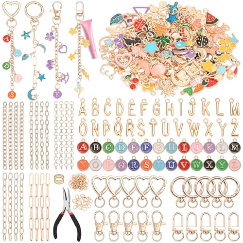selizo 404Pcs Charms Lip Gloss Keychain Making Kit DIY Craft Supplies with Charms Key Chain Hooks Jump Rings Lobster Clasps Chains Jewelry Making Kit for Custom Keychains Bags Valentines Gifts
