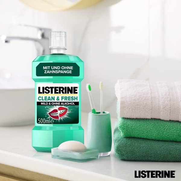 LISTERINE Clean & Fresh (500 ml), antybakteryjny płyn do płukania jamy ustnej z olejkami eterycznymi, płyn do płukania jamy ustnej bez alkoholu, idealne uzupełnienie codziennej pielęgnacji zębów z