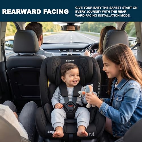 Image of Baybee Convertible Infant Car Seat for Baby 0 to 7 Years with 3 Position Recline, Headrest Height Adjustable | ECE R44 /04 Safety Certified | Travel Baby Car Seat for Toddlers Kids (Dark Black)