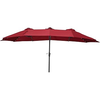 Amazon Com Diophros 15 Ft Solar Powered Double Sided Patio Umbrella Outdoor Large Market Umbrella With 48 Led Lights Led Rectangular Aluminum Twin Patio Umbrella With Crank Red Garden Outdoor
