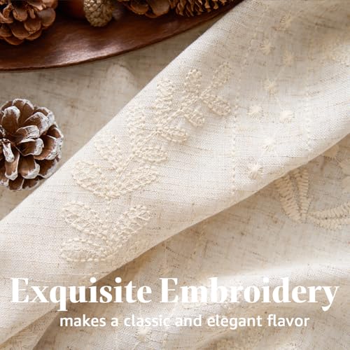 Image of jinchan Ivory Floral Linen Kitchen Tier Curtains 36 Inch, 2 Panels