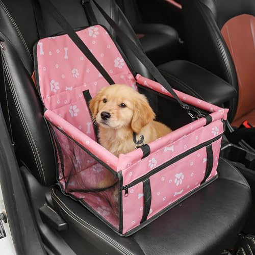 STARPIA Seggiolino per Auto per Cane e Gatti, Coprisedile per Cani Gatto Pet Car Seat Cover con Cintura di Sicurezza e Tappetino, Sedile di Automobile Impermeabile Pieghevole (Osso Rosa)