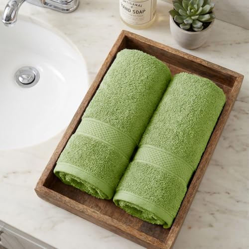 Image of MYTRIDENT Hand Towel | Urban Comfort | Quick Drying | Travel Friendly | for Men /Women | 2 Pc Hand Towel (40 cm x 60 cm) | 100% Cotton 450 GSM - Olive