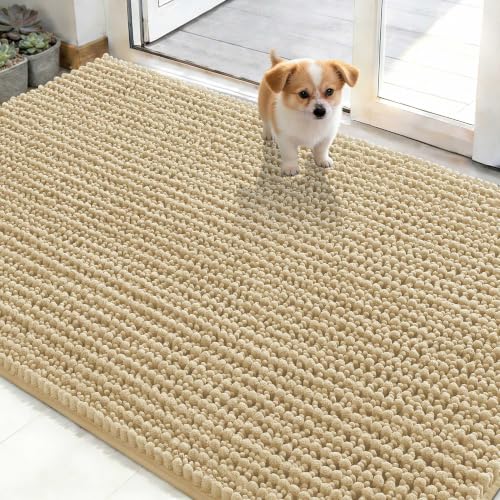 Image of OLANLY Dog Door Mat for Muddy Paws 48x30, Ultra-Absorbent Chenille Mud Mat