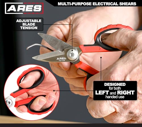 Image of ARES 70105-5 1 /2-Inch Multi-Purpose Heavy Duty Shears - Finely Serrated High Carbon Stainless Steel Blades - Cuts Wire, Insulation, Soft Cable and More