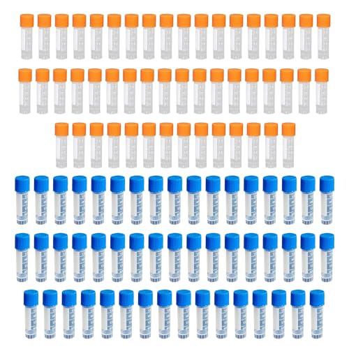 HAXIHA 100 Pièces Tube a Essai Plastique1,8ml Tubes à Essai Gradués,Tube à Échantillons avec Bouchon à Vis,Cryotubes En Plastique Laboratoire Tube...