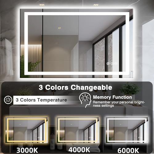 48"x30" LED Bathroom Mirror with Front & Backlit, Anti-Fog, Dimmable, Plugin/Hardwired, Shatterproof & Corrosion Proof, Wall Mount, Modern Style