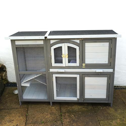 Rabbit Hutch, House Outside Play Pen, Sloping Pitch Roof, Wood with Rust Resistant Mesh, Outdoor Rabbit or Small Pet Home, Cage, Easy Clean