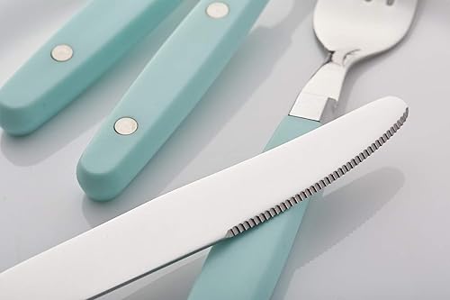 Miniatura 6 de ANNOVA - Juego de cubiertos de acero inoxidable, mango de color, con remaches, estilo retro