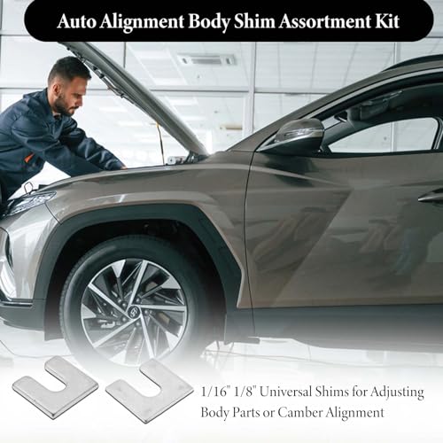 Image of 40 Pieces Auto Body And Fender Alignment Shim, Automotive Alignment Shim Assortment Kit With 1 /16 inch & 1 /8 inch Thick, 3 /8 inch Slot Opening Shims, 1 /4 inch Wide, Silver