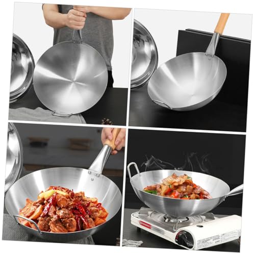 Wok de acero inoxidable con mango de madera miniatura 4