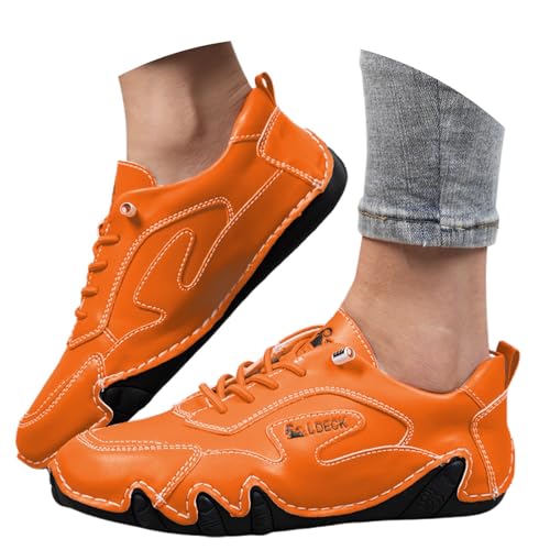 Mocasines Casuales de Cuero para Hombre, cómodos Zapatos para Caminar, para Uso Diario, Actividades al Aire Libre, Suela Antideslizante, Ligeros y Transpirables. (Orange, 36)