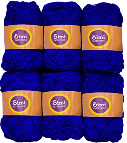 Image of 100% Acrylic Wool Royal Blue 6 Pc M.G Ball Wool Ball Hand Knitting Wool /Art Craft Soft Fingering Crochet Hook Yarn-KB Art-DEB