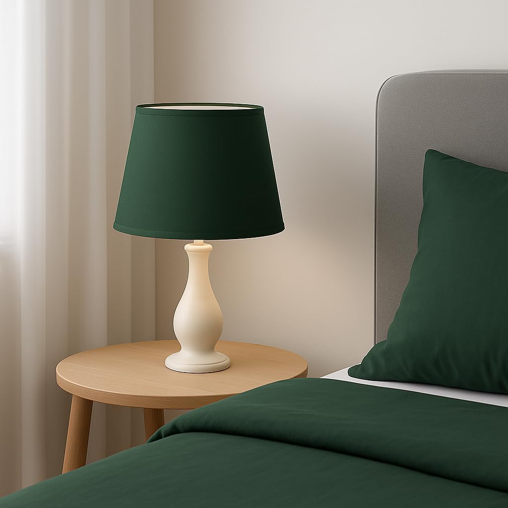 30 cm Abat-jour, Cône, Tissu en Coton avec dos en PVC blanc, Produit fait main, pour Lampe de table, Lampadaire (Vert Foncé)
