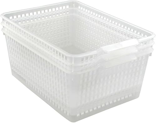 Cesta grande de plástico para organización, juego de 3, transparente