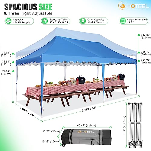 Image of HOTEEL 10x20 Pop Up Canopy Tent, Easy Up Outdoor Party Tent with Wheeled Bag & Curled Edge, Canopy Event Tents for Parties, Wedding, Backyard, Camping, Blue