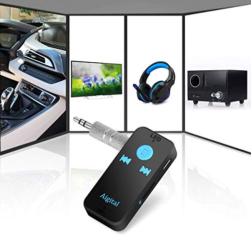 Bluetooth Aux Adapter Car Audio Receiver, Mini Wireless Audio Adapter Hands-Free Car Kit Music Streaming 3.5mm Stereo Output (Bluetooth 4.1, A2DP, 8H Play,TF/SD Card) for Home Car Sound System - Thumbnail 2