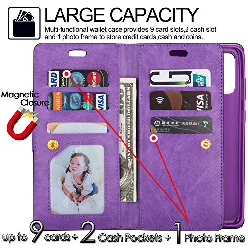 Galaxy S20 Phone Case Wallet With Strap,Kudex Leather Folio Flip Protective [Kickstand Feature] Magnetic Closure Zipper Purse Case Cover With Credit Card Slot For Samsung S20 6.2''(Purple) #TOP2