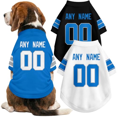 Image of Detroit Dog Clothes Jersey Style Personalized Pet T Shirt with Custom Name Number for Small Medium Large Dogs