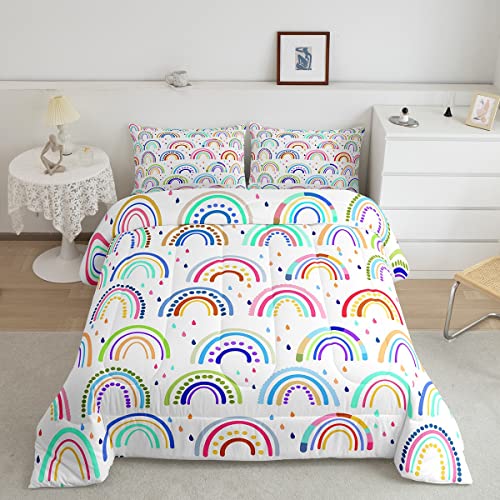 Feelyou Kids Cute Rainbow Comforter Set - Colorful Rainbow Stripes Bedding for Girls & Boys, Queen Size Duvet Set with Quilt & Pillowcases