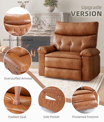Sillón reclinable amplio cognac con cuero sintético miniatura 5
