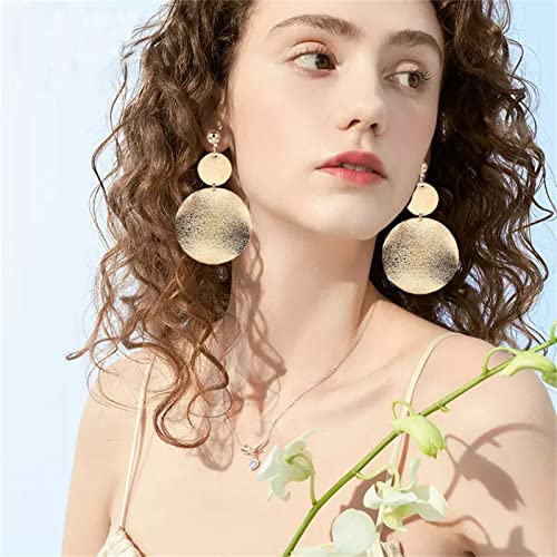 Onlyjump Long Matte Round Disc Dangle Earrings For Women Girls For Women Girls Bohemian Fashion Earrings Minimalist Circle Geometric Statement Drop Earrings (Gold B) #TOP2