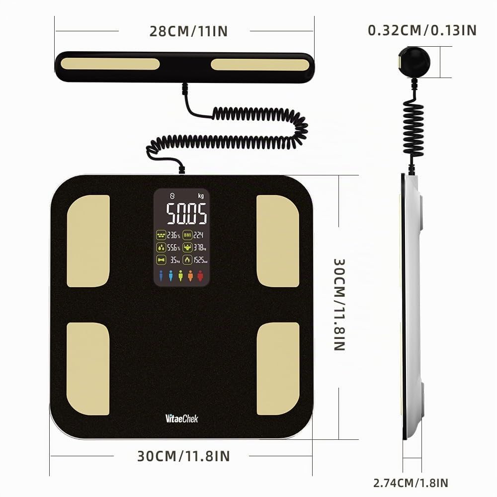 Bilance intelligenti per grasso corporeo VitaeChek - Bilancia connessa Bluetooth 8 elettrodi - Alta precisione con app inclusa - 18 parametri sanitari - BMI, monitoraggio della massa muscolare e ossea