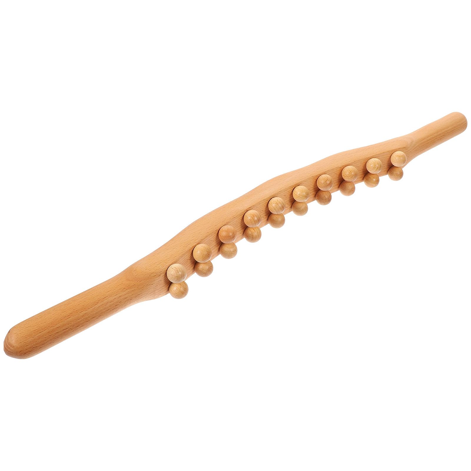 SECFOU Masajeador Corporal de Madera de Haya 20 Cuentas Redondas, Palo de Masaje para Espalda y Acupuntura, Herramienta de Raspado para Bienestar y Relajación Hogar
