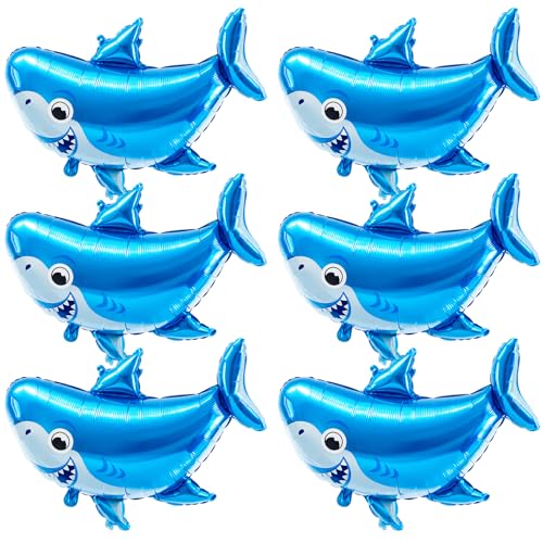 Soulchen 6 Pcs Shark Balloons Shark Party Decorations Balloons 31 Inch Foil Inflatble Float Pool Toy with Accessories for Under the Sea Ocean Theme Party Classroom Birthday Baby Shower Marine Beach