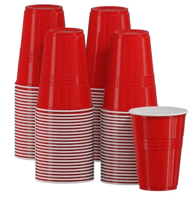 Plastic Cups Red 12oz (50 Pcs) - Durable Red Party Glasses for All Events Christmas, Garden Party, Weddings, Picnics – Glass Reusable and Recyclable