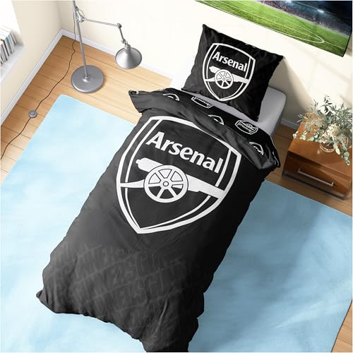 Get Trend Arsenal FC Single Duvet Cover Set, Reversible Football-Themed Bedding Set with Pillowcase, Ultra Soft & Durable Duvet Quilt Bedding Cover (Black Arsenal, Single)