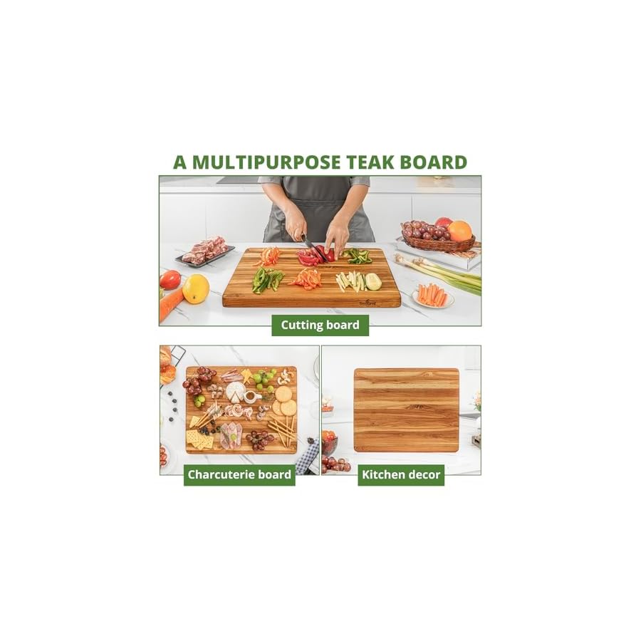 BEEFURNI-Teak-Wood-Cutting-Board-with-Hand-Grip-Small-Wooden-Cutting-Boards-for-Kitchen-Small-Chopping-Board-Wood-Gifts-for-Her-1-Year-Manufacturer-Warranty-S-18L-x-14W-x-1H-inches BEEFURNI Teak Wood Cutting Board with Hand Grip (S, 18x14x1"), Small Wooden Cutting Boards for Kitchen, Small Chopping Board Wood, Christmas Gifts, 1-Year Manufacturer Warranty