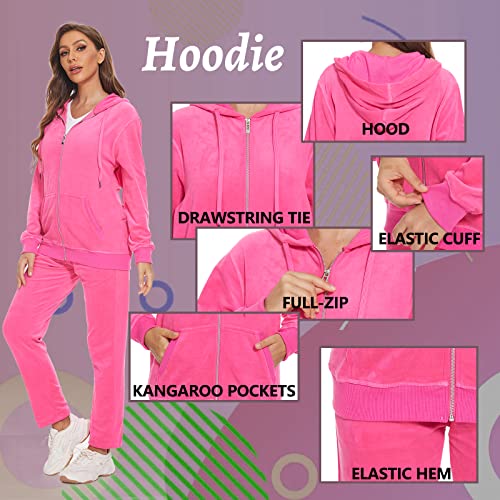 Geek Lighting Womens Tracksuit Set Velour Sweatsuits Sets Velvet Track Suits Set Joggers Sweat Workout Jogging Suits Coral L #TOP2