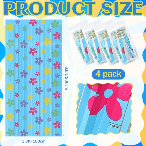 Image of Breling 4 Pcs Sponge Birthday Party Decorations Foil Fringe Photo Backdrop Decor Blue Foil Fringe Curtains Backdrop Flower Decor for Cartoon Birthday Decorations Photo Prop Sponge Party Supplies