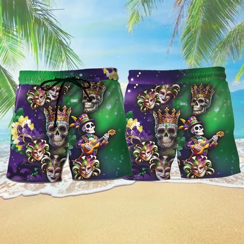 Mardi Gras Mens Swim Trunks - Carnival Swimming Trunk for Men - Drawstring Beach Shorts, Mens Swim Shorts 122