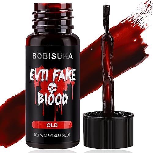 BOBISUKA Halloween Fake Blood, Old Fake Blood 0.53oz, Realistic Washable Liquid Dripping Fake Blood Makeup Kit for Halloween, SFX Makeup, Cosplay Party, Stage, Horror Film