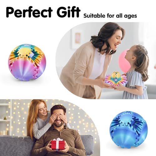 Image of Gear Ball 3D Printed Cube Fidget Toy,Gear Sphere Fidget Toys,Sensory Toys for Stress and Anxiety Relief, Desk Toy Fidget Spinners,Stocking Stuffers for Adults & Kids (Ocean+Rainbow, 2.3 Inch)